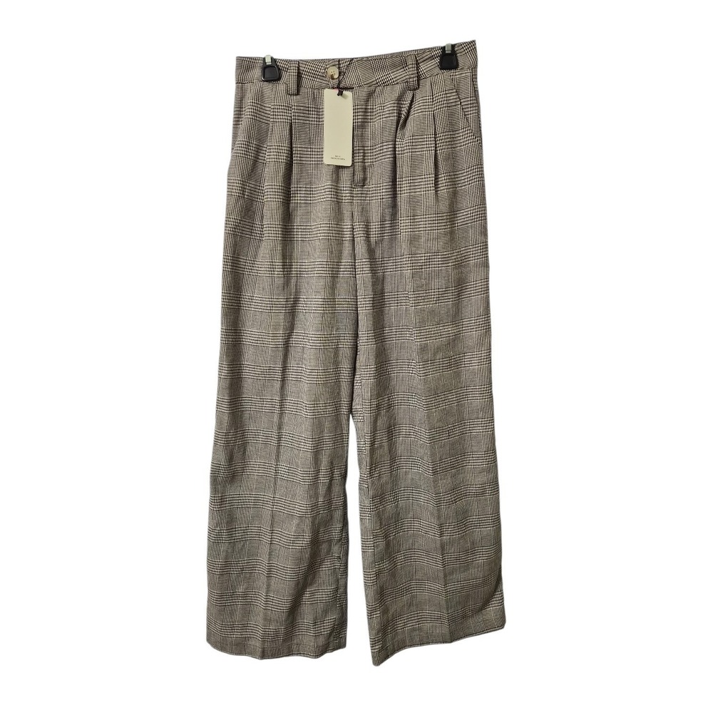 FRIFUL Plaid Wide Leg Trousers XL High‎ Rise Pleated Career Pants Brown Cream